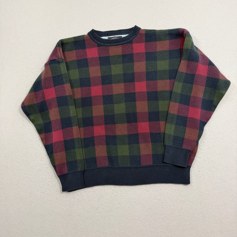 Vintage Woods & Gray Sweater Men's Large Multicolor Plaid Pullover Cotton Knit